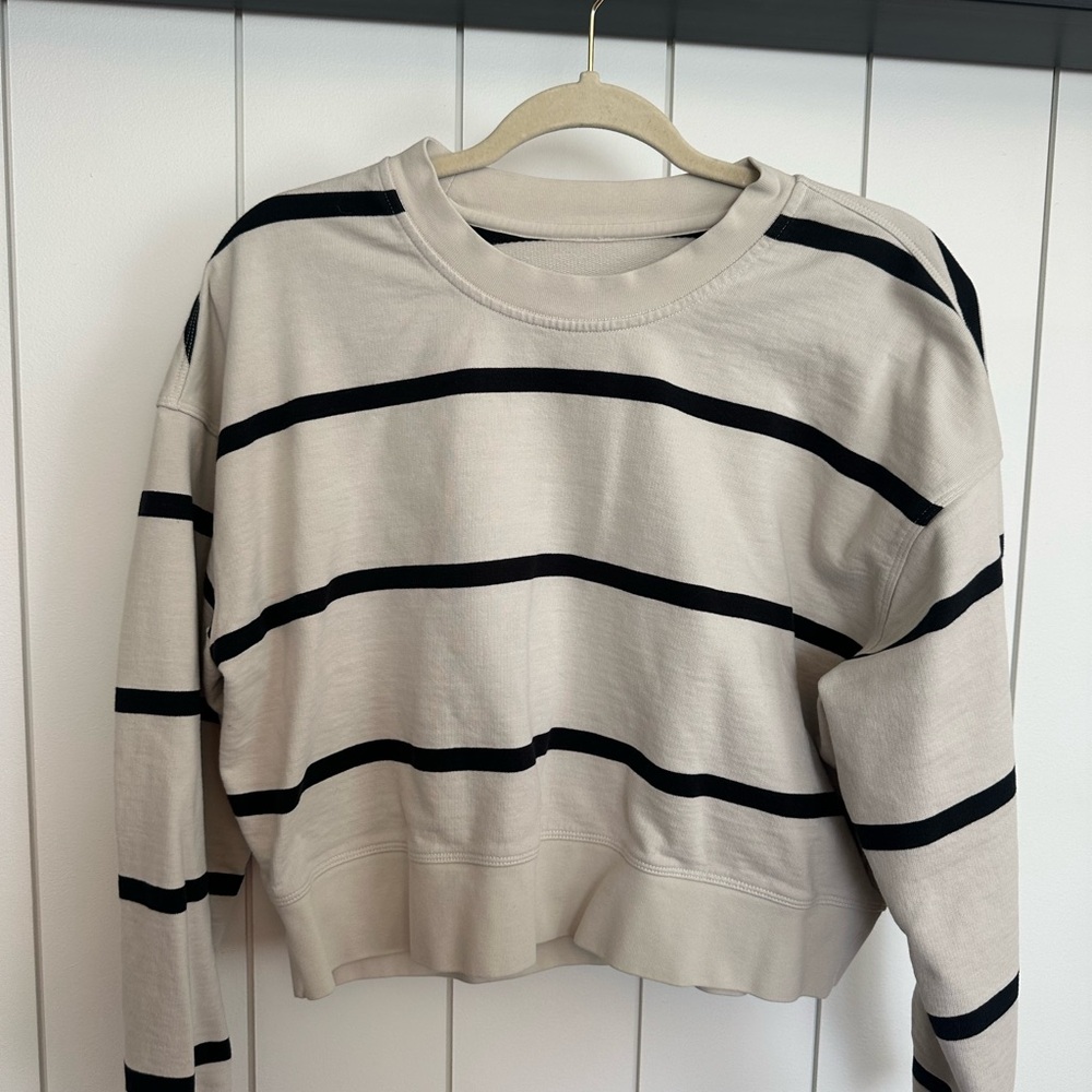 lululemon athletica Cream and Black Striped Crewneck Sweater
